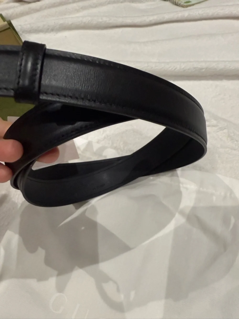Gucci Black Leather thin Belt with Silver Signature Buckle 110